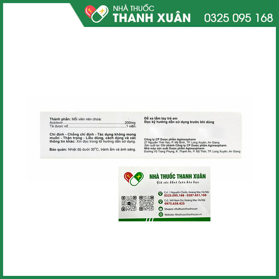 Agiclovir 200 điều trị khởi đầu và dự phòng tái nhiễm virus Herpes simplex typ 1 và 2 ở da, niêm mạc và sinh dục